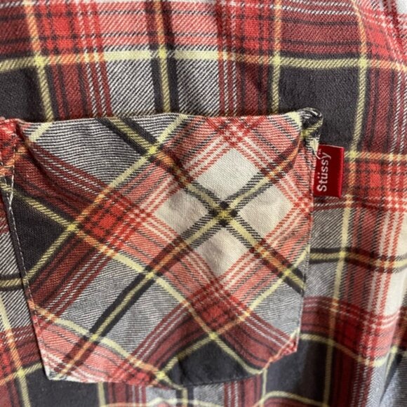 Stussy Red Plaid Long Sleeve Men’s Casual Button Down Shirt Medium 100% Cotton - Picture 5 of 7